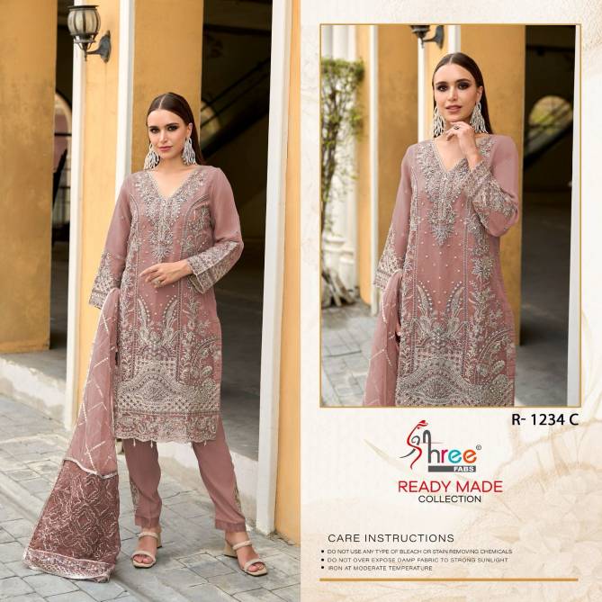 R 1234 By Shree Organza Embroidery Readymade Wholesale Market In Surat With Price